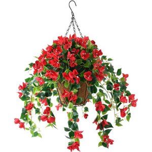 Artificial Flowers Hanging Basket with 4Pcs Bougainvillea Silk Vine Flowers